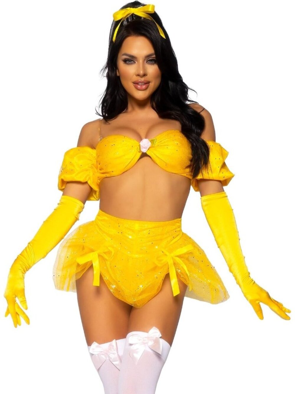 Leg Avenue Women's SMALL 4 Pc Fairytale Beauty Costume Yellow Sexy Ballgown
